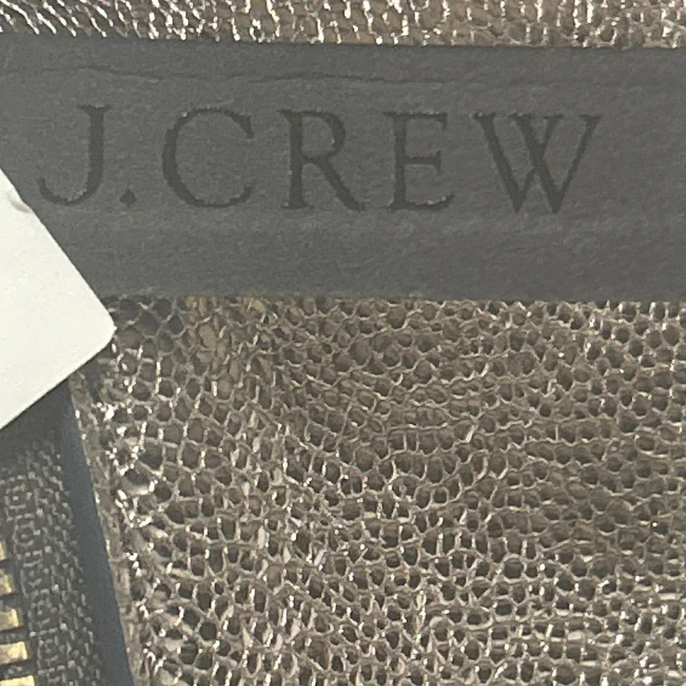 J.Crew Metallic Gold Pebbled Leather Green Tassel Clutch Bag 8.25